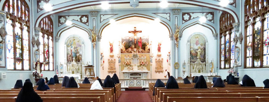 Sisters at prayer in Mount St. Michael's beautiful chapel