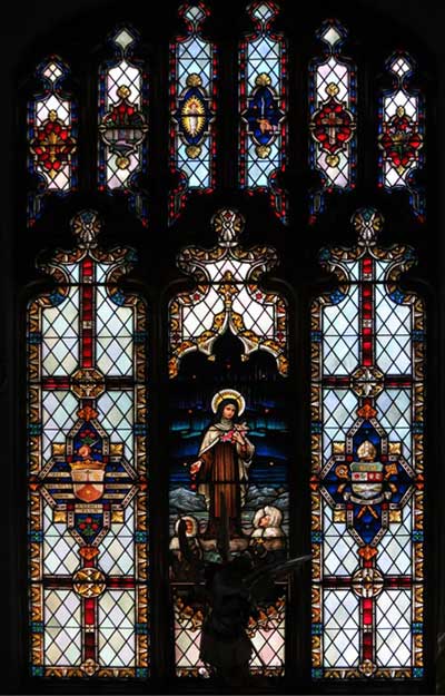St. Therese stained glass window full length view